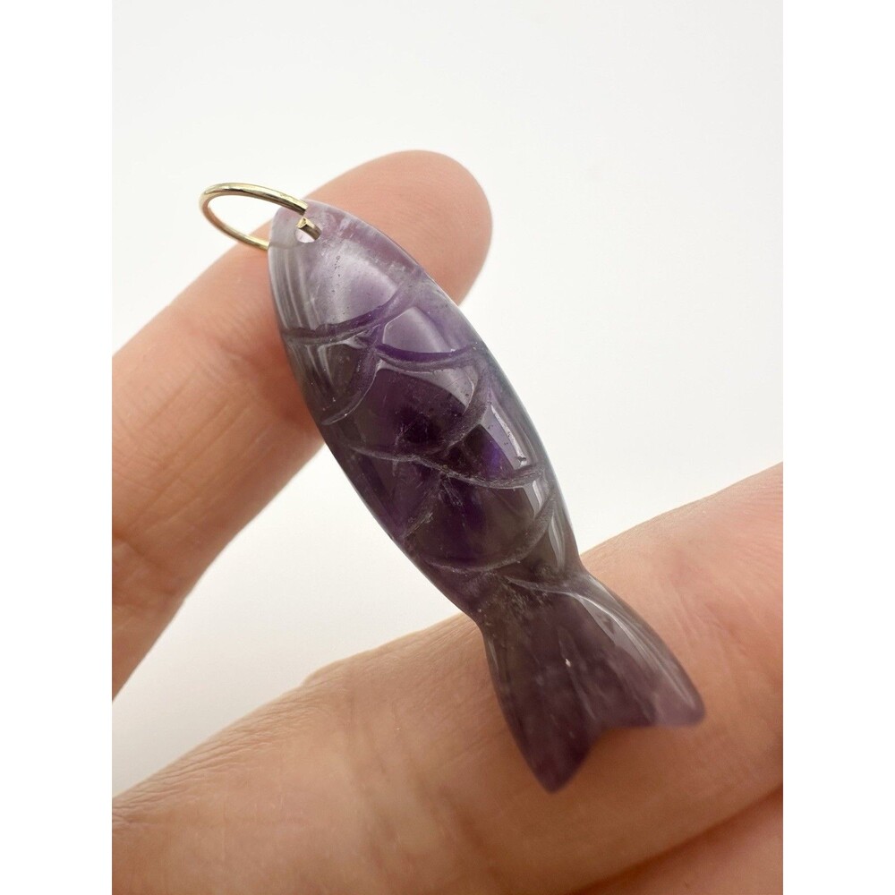 Hand Carved Natural Amethyst Fish Pendant